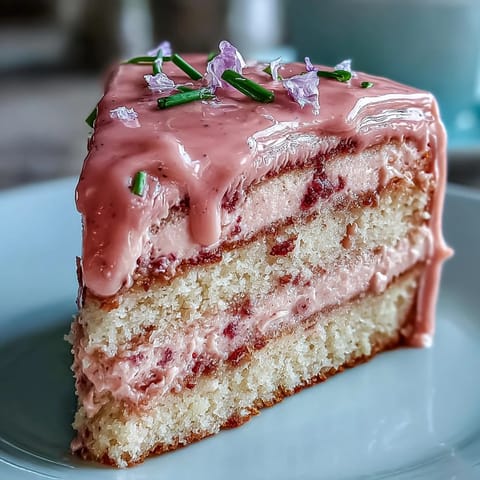 Zartrosa Rosé Velvet Cake mit fließendem Goldglanz, perfekt für Feiern.