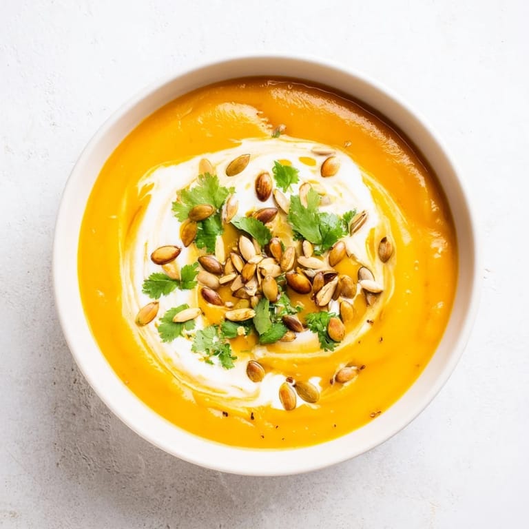 A steaming bowl of vibrant Sweet Potato & Carrot Soup, perfect for a cozy, healthy lunch.