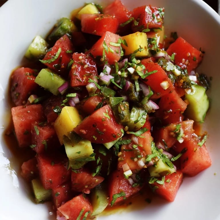 Refreshing Pickled Cucumber Pico de Gallo with vibrant tomatoes and cilantro, ready to serve with chips.