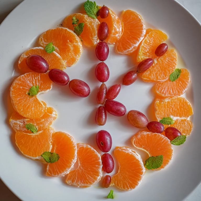 Juicy orange slices and sweet grapes create a beautiful and appetizing Grape and Orange Slice Clock Face.