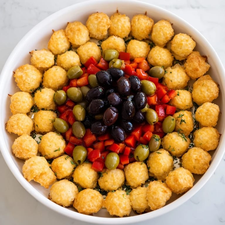 A close-up of The Roman Colosseum Snack Platter: olives are the gladiators, arranged on crackers.