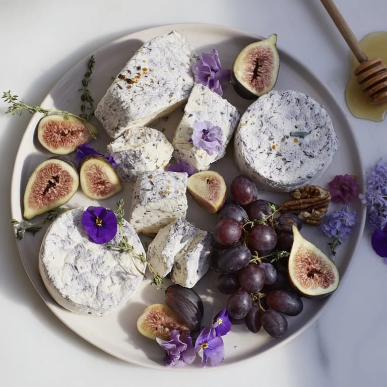Artful arrangement showcasing The Lavender Haze: a beautiful cheese board perfect for entertaining guests.