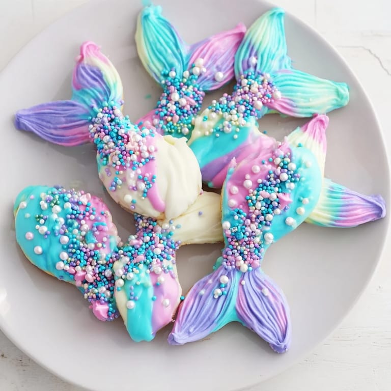 Close-up of elegant Mignardises Queue de Sirène: delicious, petite madeleines with pastel colors and sprinkles.