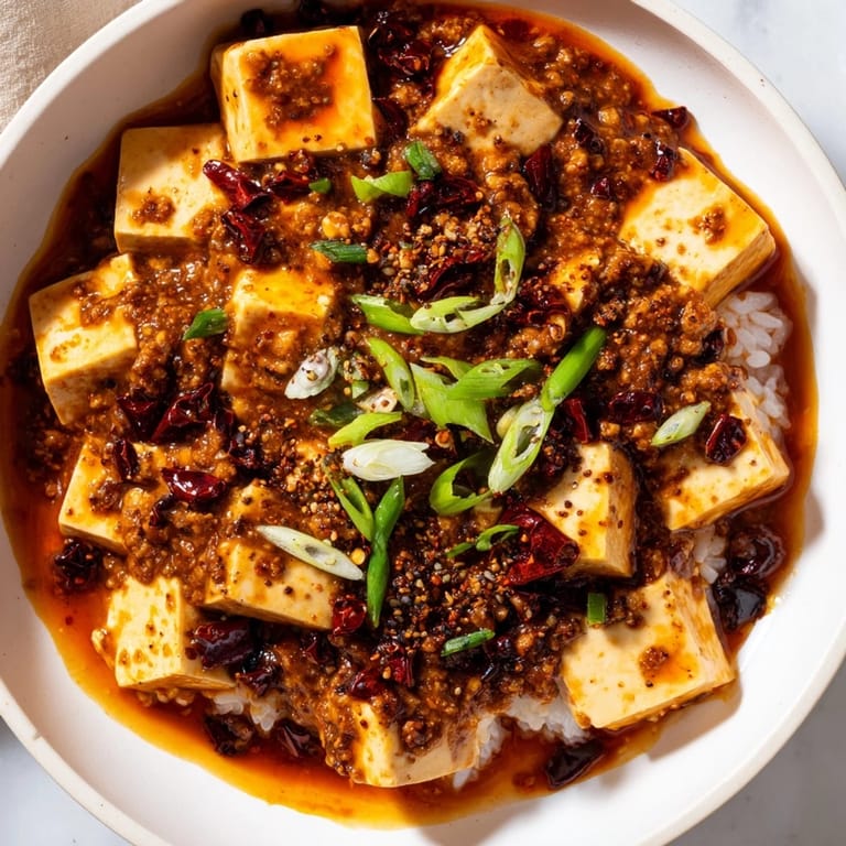 Delicious and flavorful Chinese Mapo Tofu, served hot with a side of freshly steamed rice.