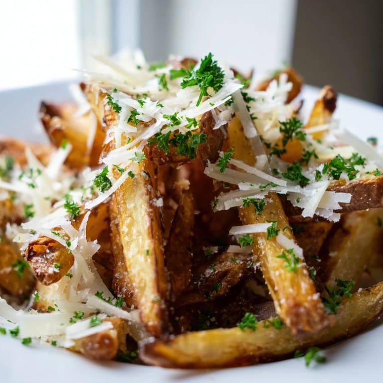Duftende Truffle Parmesan Fries mit frisch gehackter Petersilie und knuspriger Textur.
