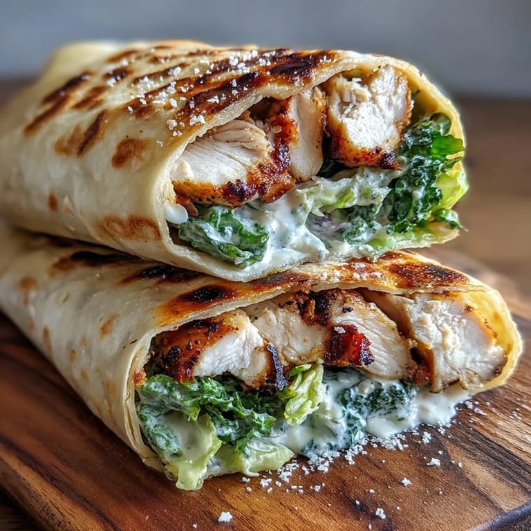 Frisch gegrillte Hähnchenbruststreifen und cremiger Caesar-Dressing in warmer Knoblauch-Naan, bestreut mit frisch geriebenem Parmesan.