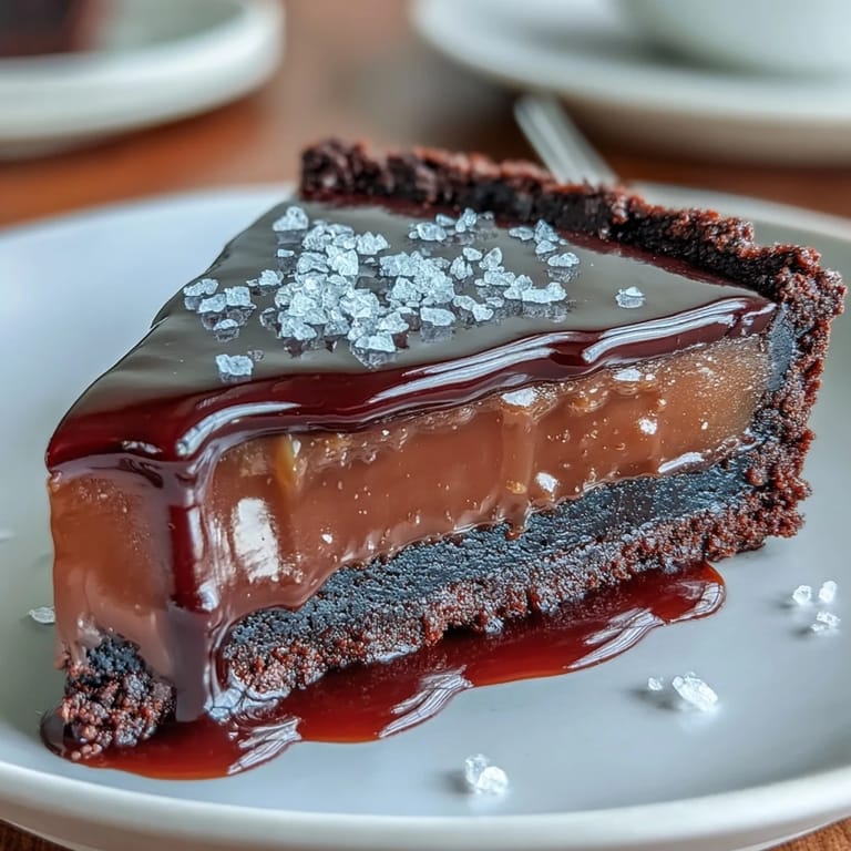 Ein verführerischer Schokoladenkuchen mit ausgewogenem süß-salzigem Karamellgeschmack, perfekt für Dessert-Liebhaber.  