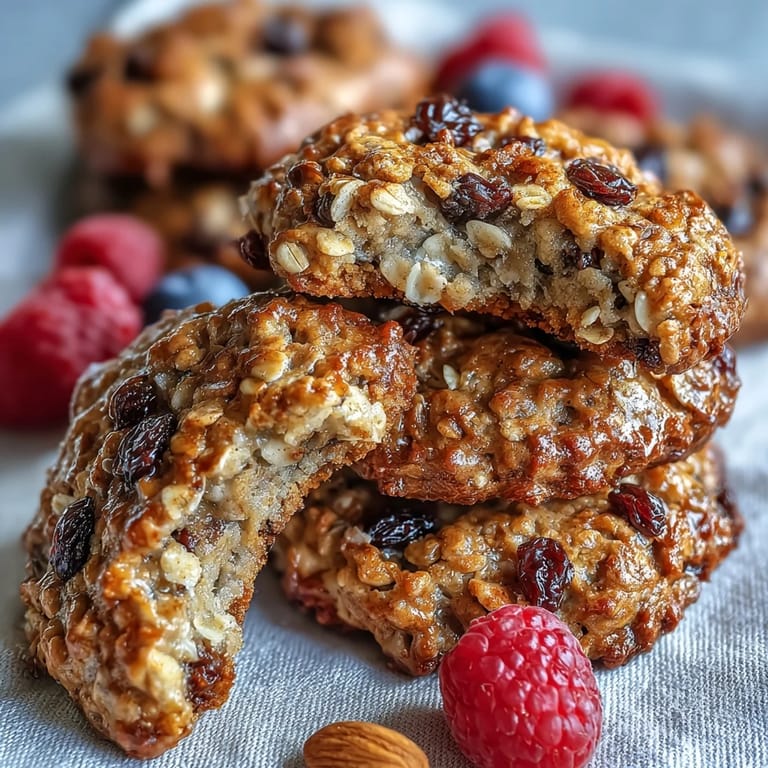 Proteinreiche Haferflocken-Rosinen-Kekse mit cremigem Cottage Cheese – eine nahrhafte und leckere Frühstücksoption.