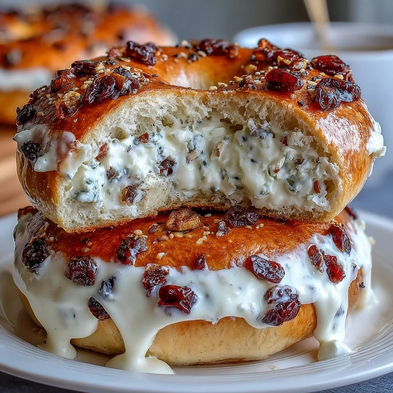 1. Hochprotein-Cinnamon-Raisin-Bagels mit griechischem Joghurt-Glasur – weiche, zimtduftende Bagels mit süßen Rosinen, überzogen mit cremigem Joghurt-Glasur.