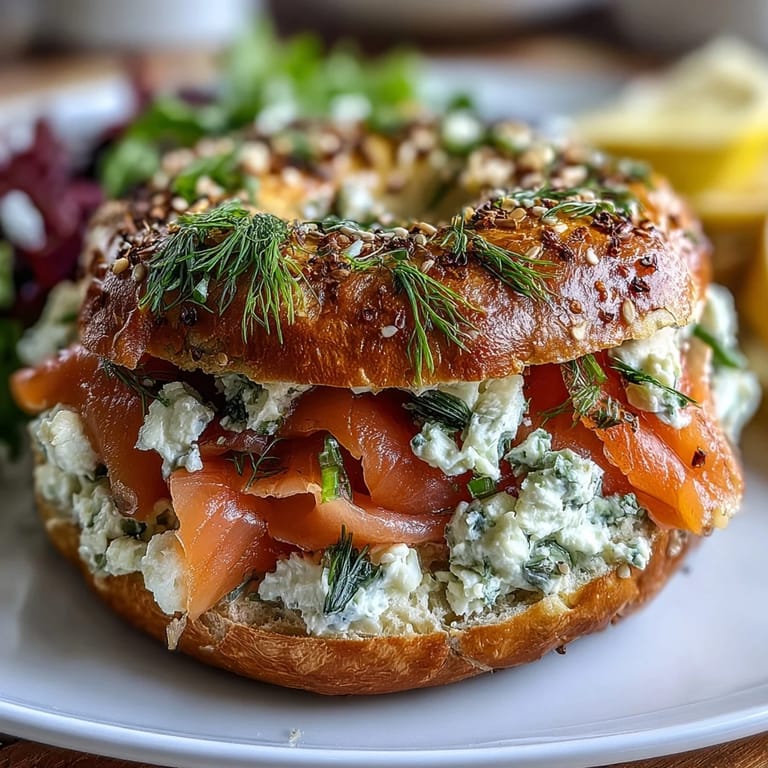 Ein eleganter Bagel-Board mit geräuchertem Lachs, Avocado, Kapern und Kräutern – ideal zum Teilen beim Frühstück.
