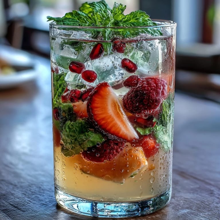 Erfrischender Limonadenmix mit Beeren, Zitrusfrüchten und Minze für individuelle Getränke.  