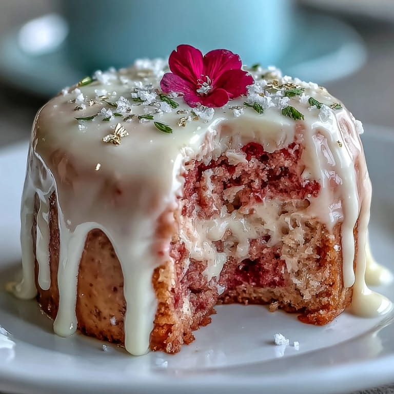 Dekorativer Rosé Velvet Cake in Rosa, übergossen mit essbarem Gold.