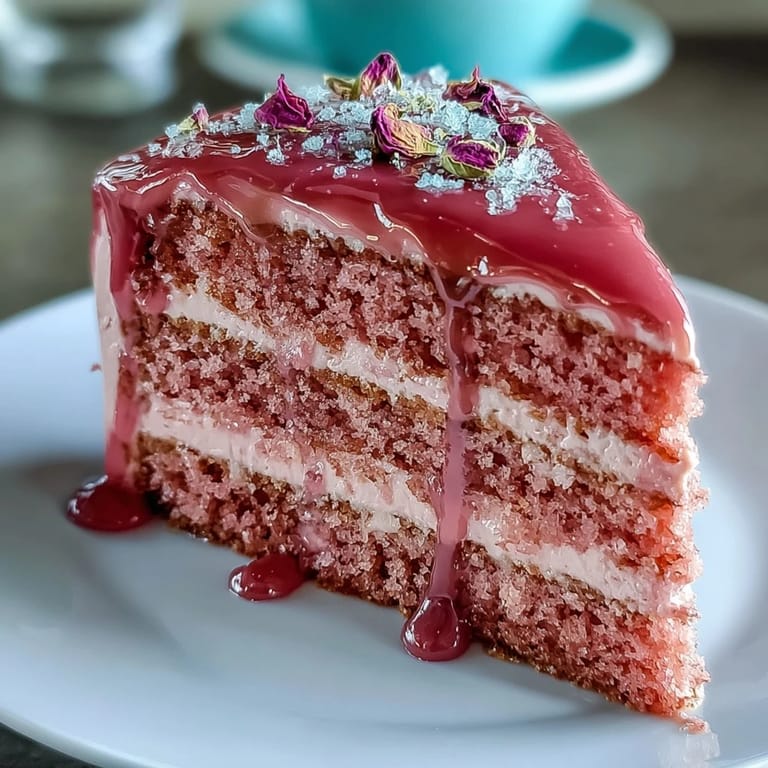 Bridal Shower Rosé Velvet Cake, zart und üppig geschichtet mit luxuriösem Gold.