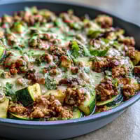 Saftiges One-Pot Turkey Taco Zucchini Skillet mit zartem Truthahn, knackigem Gemüse und geschmolzenem Käse – ein farbenfrohes, gesundes Tex-Mex Gericht in einer Pfanne.