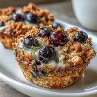 Zitronige Haferflocken-Muffins mit frischen Blaubeeren, perfekt für ein gesundes Frühstück unterwegs.