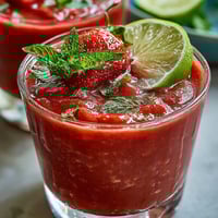 Lebendiger Erdbeer-Wassermelonen-Daiquiri-Mocktail mit frischer Minze, perfekt für heiße Sommertage.