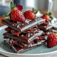 Luxuriöse Dubai-Schokoladen-Bark mit Erdbeeren, Pistazien und Mandeln.