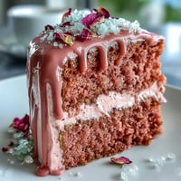 Elegantes Rosé Velvet Cake mit goldener Glasur, perfekt für Hochzeiten.