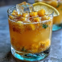 Sprudelnde Mango-Ananas-Limonaden-Punch-Schüssel, vollgepackt mit tropischen Früchten.
