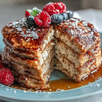Köstliche High Fiber Protein Pancakes mit Leinsamen, perfekt für ein gesundes Frühstück.